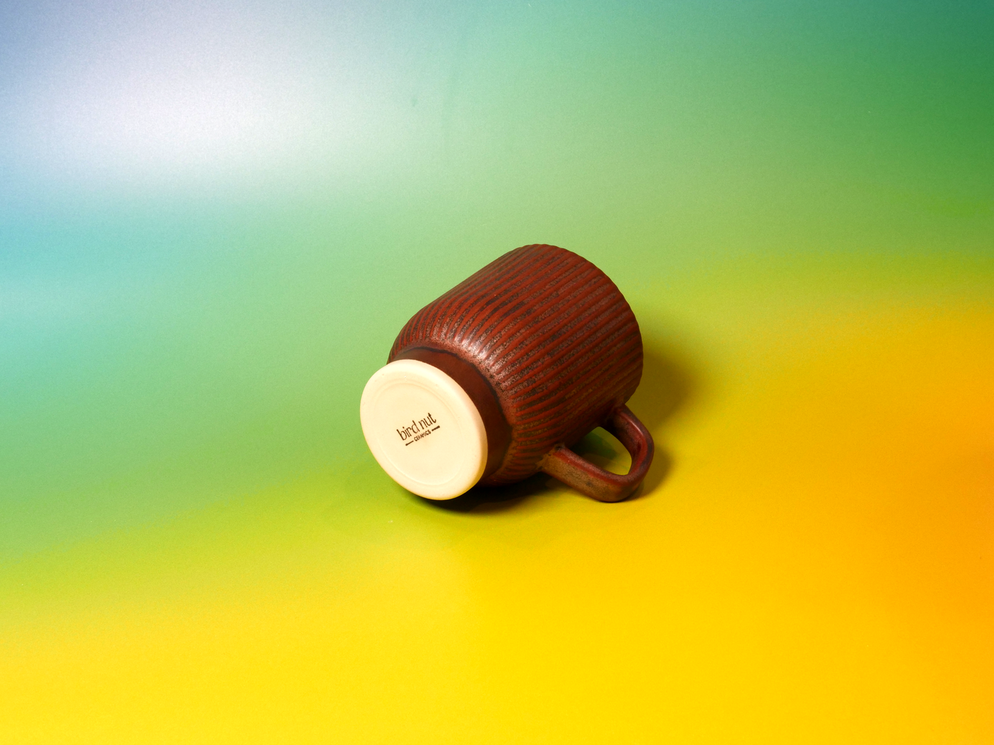 Bronze & Pistachio Ribbed Mug — 14 oz